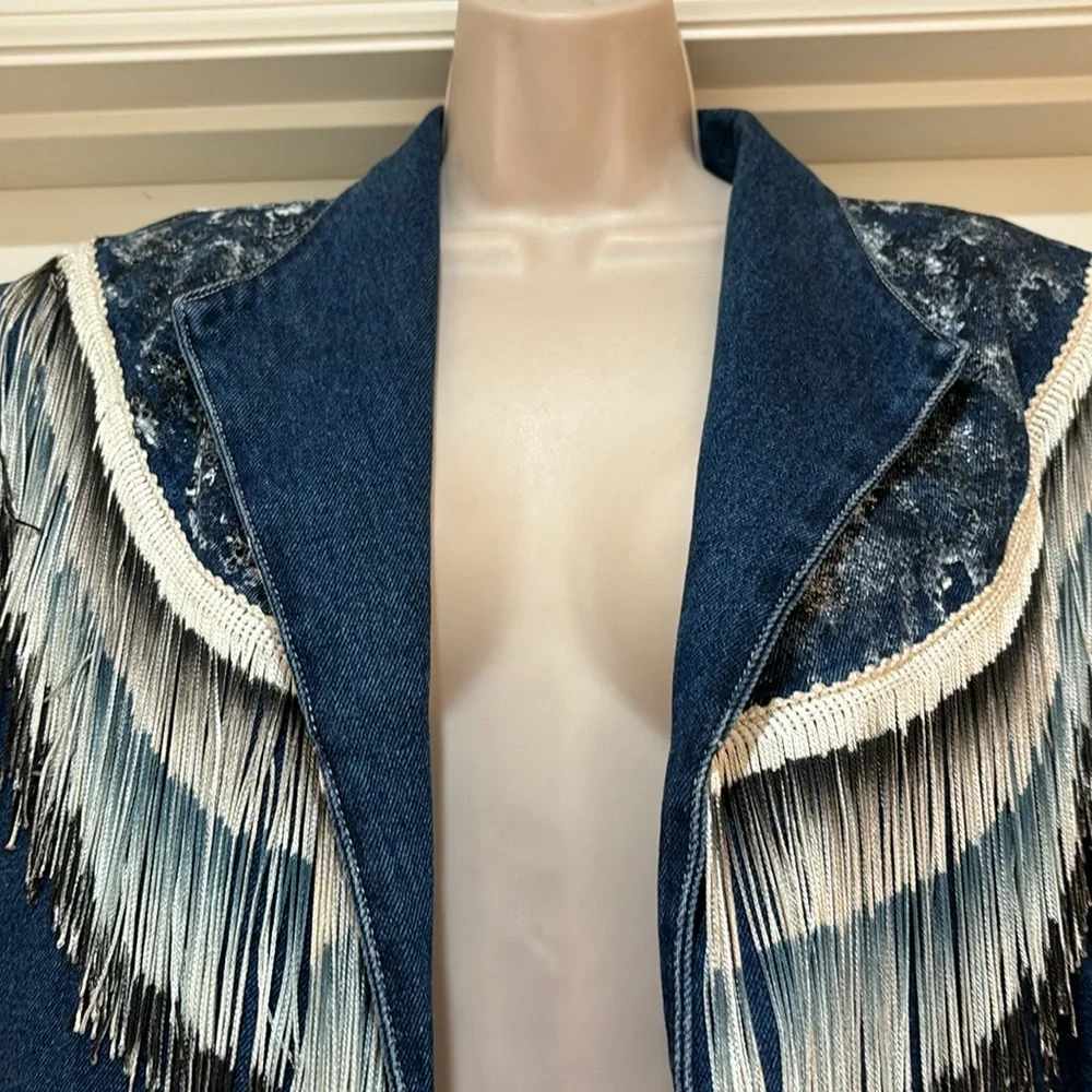 Vintage EUC Wanted by Beads Beautiful Country Style Jean Open Jacket Size S - Picture 2 of 8